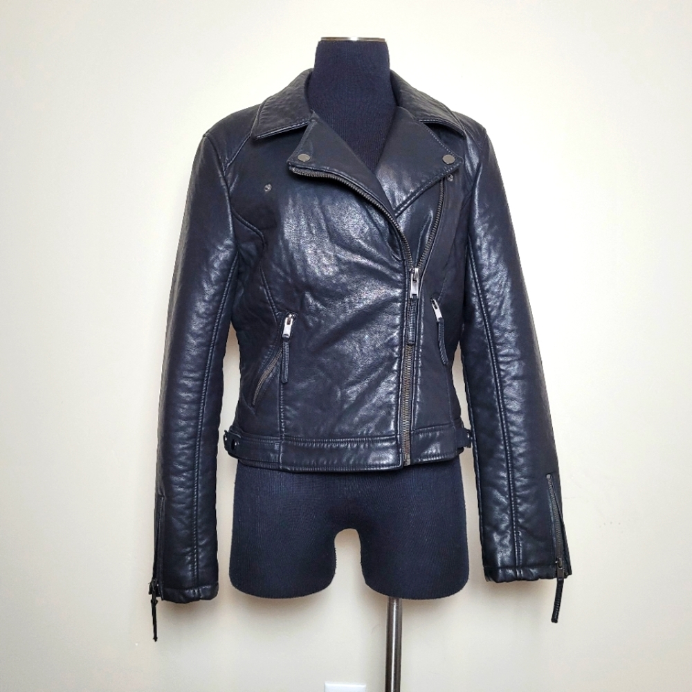 TopShop Leather Jacket Artificial Faux Leather Black Moto Biker Gothic Medium